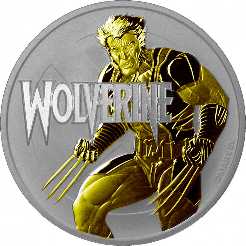 Stříbrná mince MARVEL Wolverine 1 oz 2021 zlacená