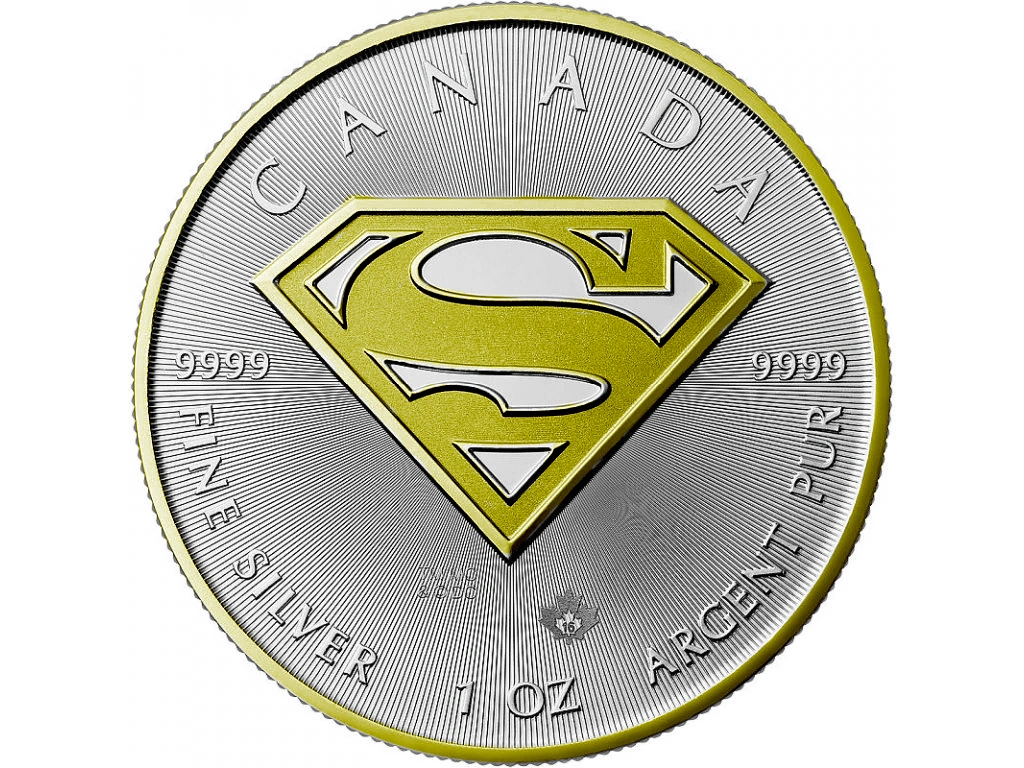 Stříbrná mince 1 oz Superman 2016 Pozlacená Limitovaná edice