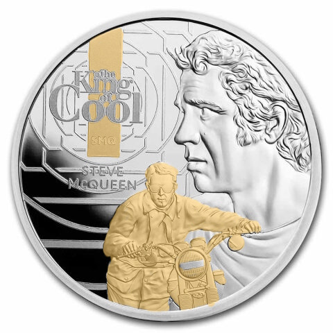 Stříbrná mince 1 oz Steve McQueen The King of Cool 2021 Zlacená