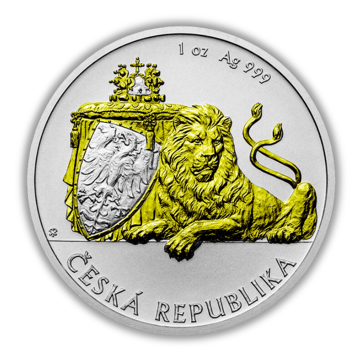 Stříbrná mince 1 oz Český lev 2019 Zlacený