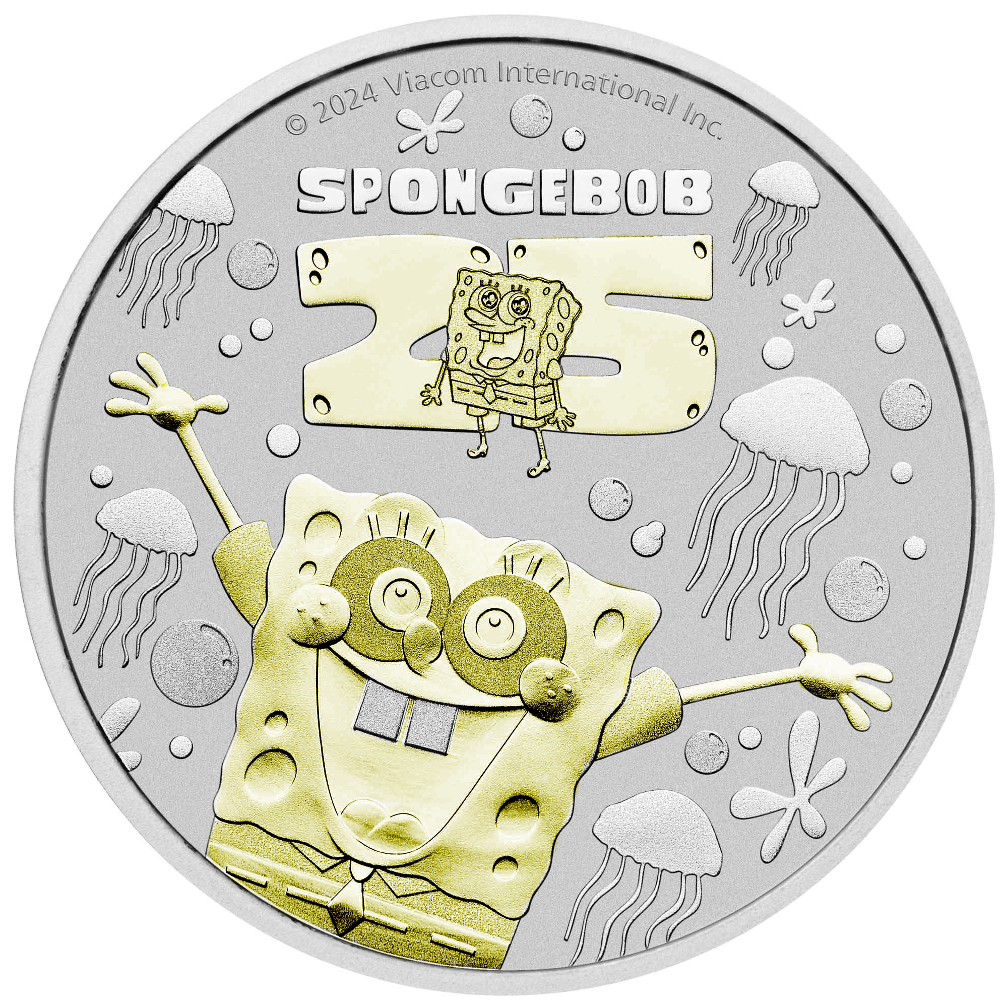 Stříbrná mince Spongebob 2024 BU Zlacený