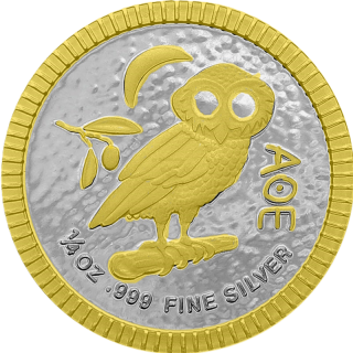 Stříbrná mince 1/4 oz Athenian Owl Pozlacená Limitovaná edice