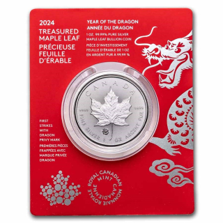 Stříbrná mince 1 oz Maple Leaf  Rok draka 2024 First Strike 