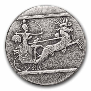 Stříbrná mince 5 oz Egyptský válečný vůz 2021 Ostařený Proof